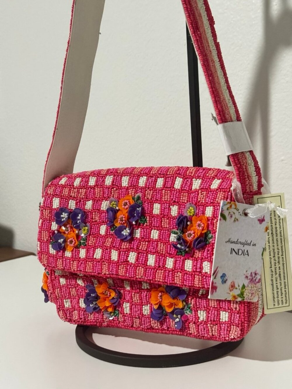 Pink floral beaded bag viral quilted shoulder bag